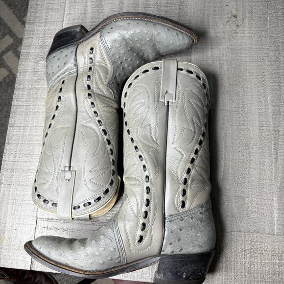 Durango Mens 9D Leather Cowboy Boots Ostrich Pointed Toe Gray Made In USA - Picture 6 of 11